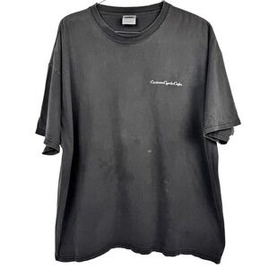 Custom Cycle Cafe Motorcycle V Rider Graphic‎ T-Shirt Soft Worn Biker Tee Faded